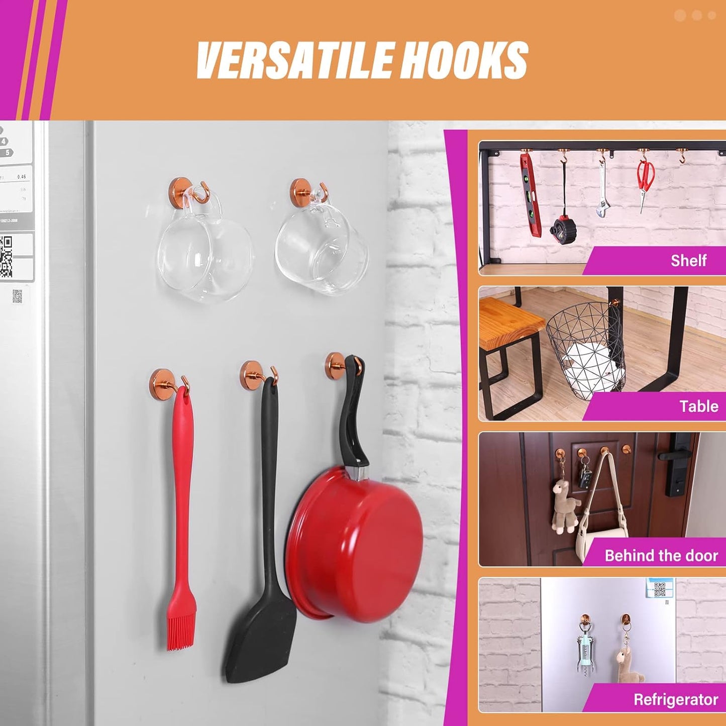 Neosmuk Magnetic Hooks Heavy Duty, Strong Magnet with Hook for Fridge, Super Neodymium Extra Strength Industrial Hooks for Hanging, Magnetic Hanger for Toolbox, Cruise, Grill(Bronze,4 Pack)