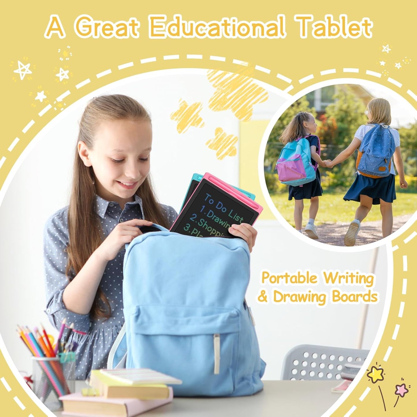 LCD Writing Tablets for Kids 6 Pack Doodle Boards 8.5" Drawing Pad for Kid with Anti-Losing String Learning Toy Birthday Party Favor for 3-10 Kids Boys Girls Doodle Board Painting Tablet for Class