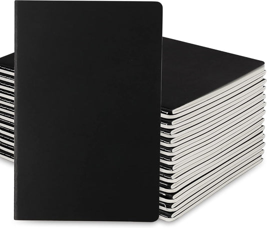 24 Pack Blank Notebook & Journal Bulk, Black Cover, Unlined Plain Thick Paper, A5 Size, 5.5x8.3 inch, 60 Page, Small Sketchbook Subject Note Pad Set for Women Men Kids Traveler Student Office