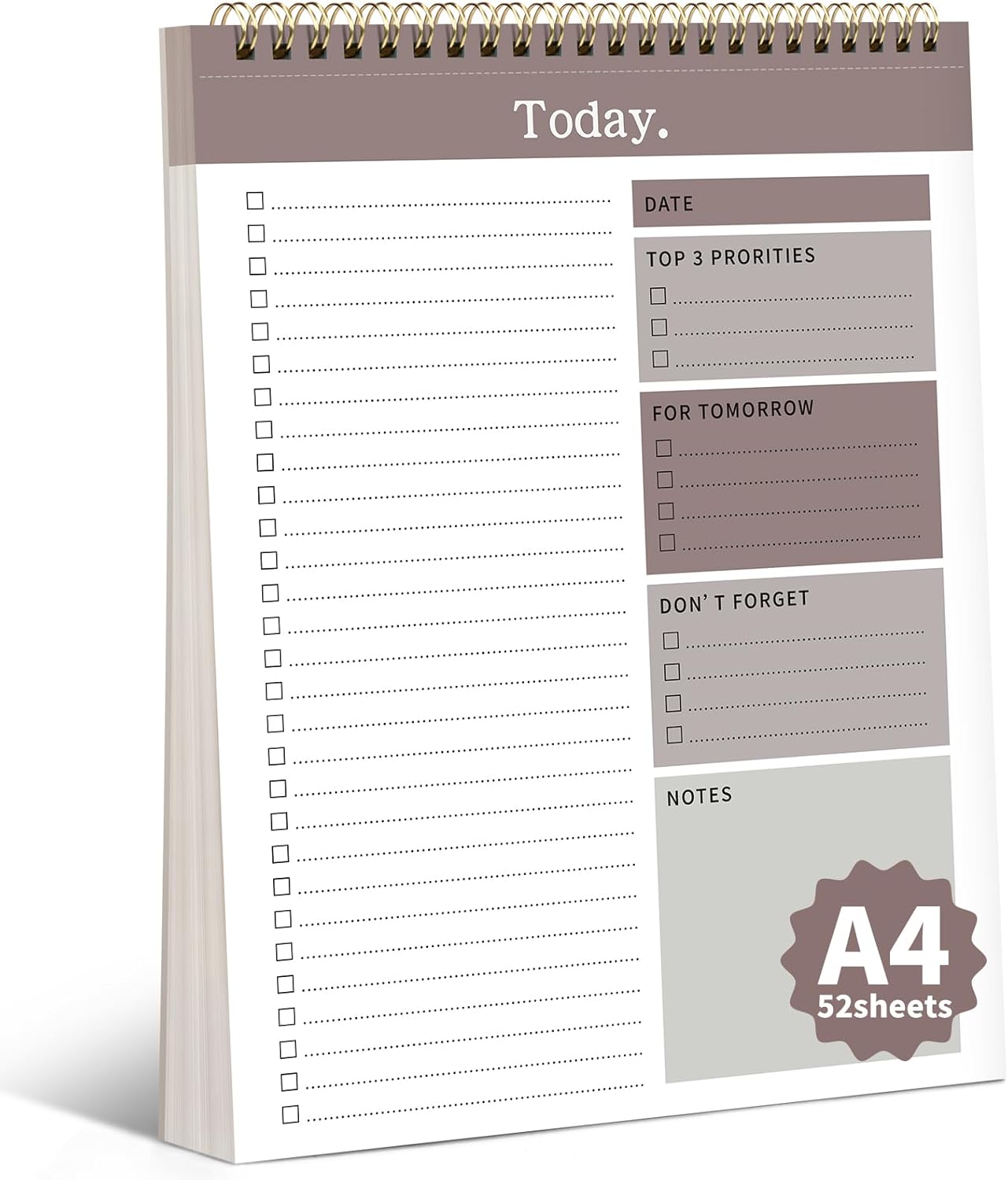 To Do List Notepad, 52 Undated Sheets （8.5"×11"）Duplex-printed Daily Planner For Work Home School Office Desk Accessories Supplies & Goal Setting Tasks- Brown