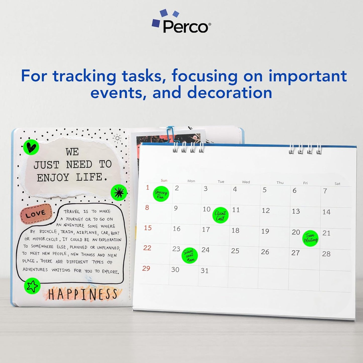 Perco Fluorescent Green 1-Inch Round Circle Dot Sticker Labels - Multi-Roll Pack (3 Rolls, 1,000 Labels Each) - Permanent Adhesive, Vibrant Colors, Strong Hold - Perforated for Easy Use - Made in USA