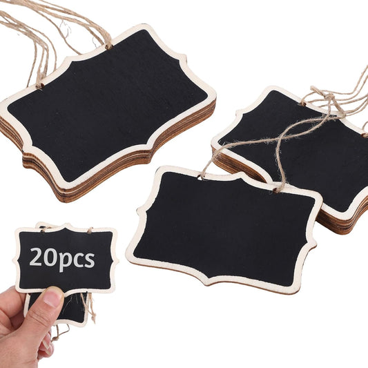 20Pcs Mini Chalkboard Signs,Hanging Small Chalkboard Sign,Chalkboard Tags with String,Double-Sided Hanging Food Labels for Party Buffet,Wooden Erasable Price Message Tags Blackboard