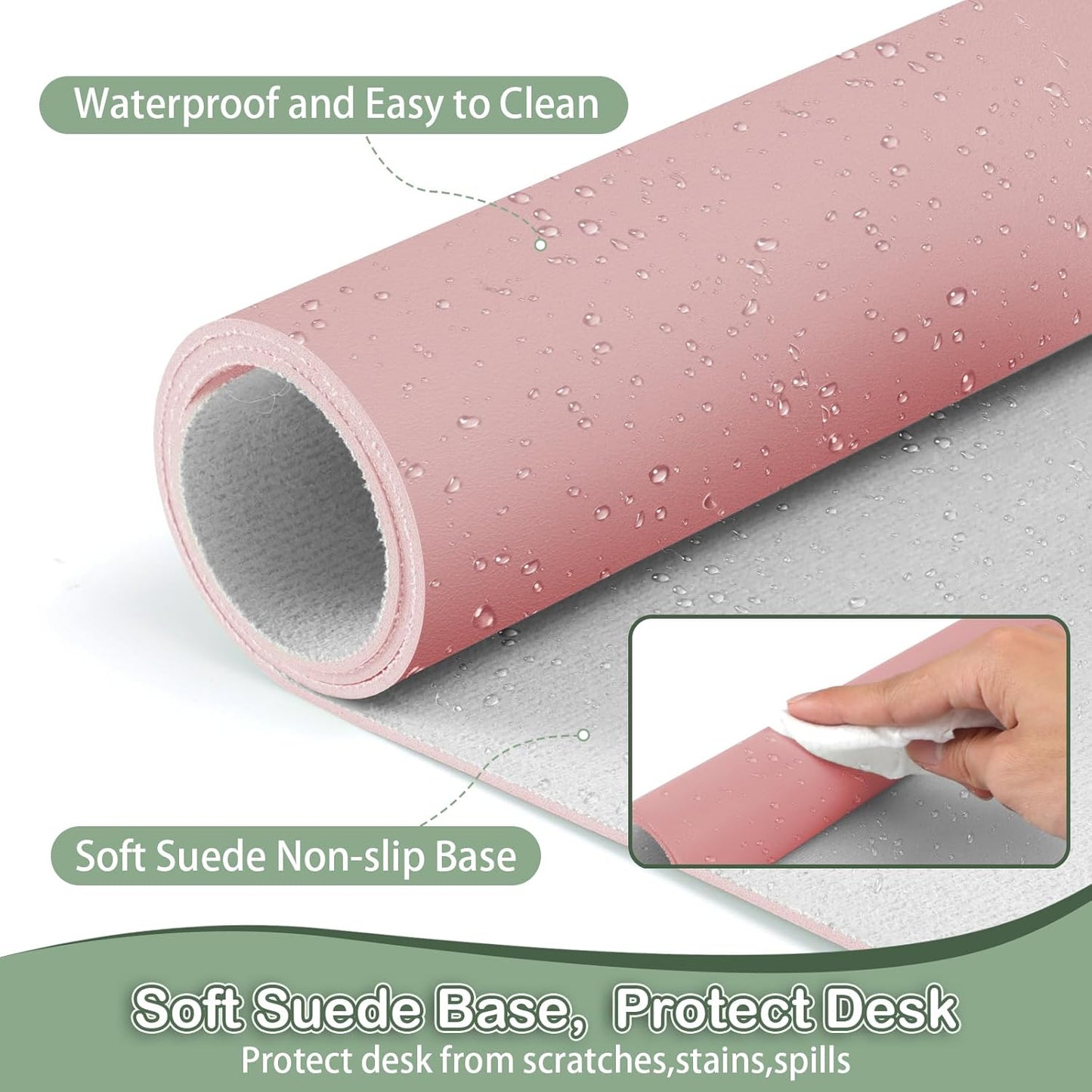 Boutilon Leather Desk Pad Protector,Non-Slip Mouse Pad,Laptop Desk Pad,Office Mouse Mat,Waterproof Leather Desk Blotter,Desk Writing Pad for Office and Home (L-Pink,35"x 17")