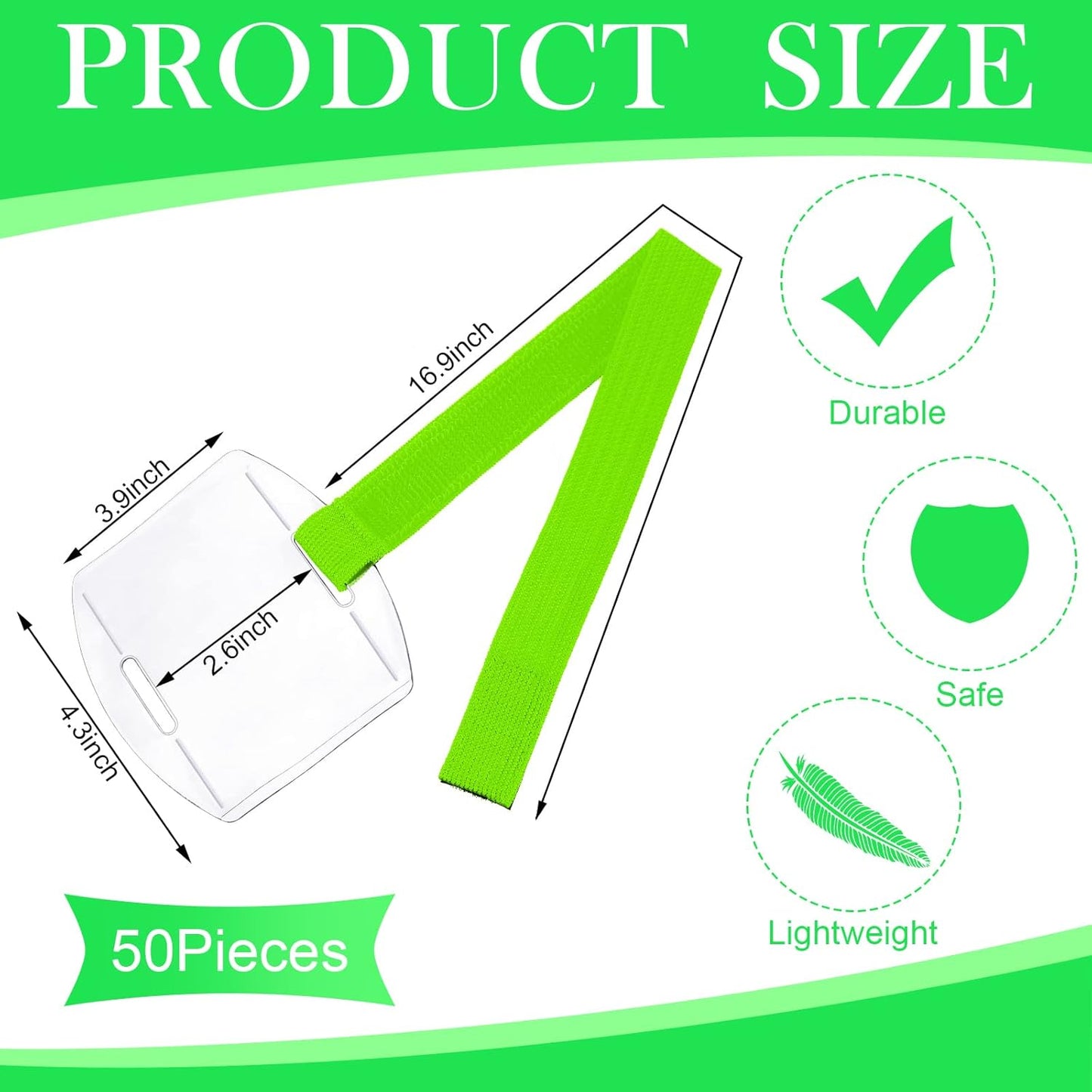 Meanplan 50 Pcs Arm Badge Holder Armband ID Badge Holder Bulk Visibility PVC with Adjustable Belt Elastic Armband Clear Name Tag for Work Pass, Postcards, Universal Size(Green)