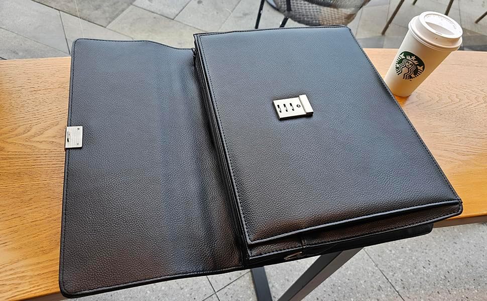 Mens Leather Briefcases Office Attorney Student Attache Case Messenger Bag w/Padded Compartment,Black