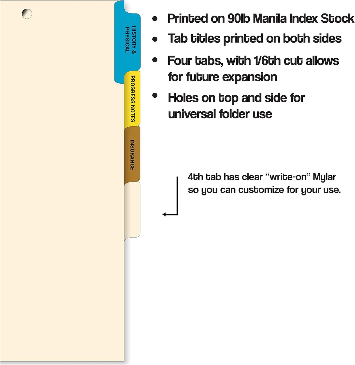 Doctor Stuff - Stock Medical Chart Dividers, 100 Sets of 4 Popular Healthcare Index Tabs, Side Tab, 9" x 11", File Folder Organizer for Nursing Patient Charts and Medical Records