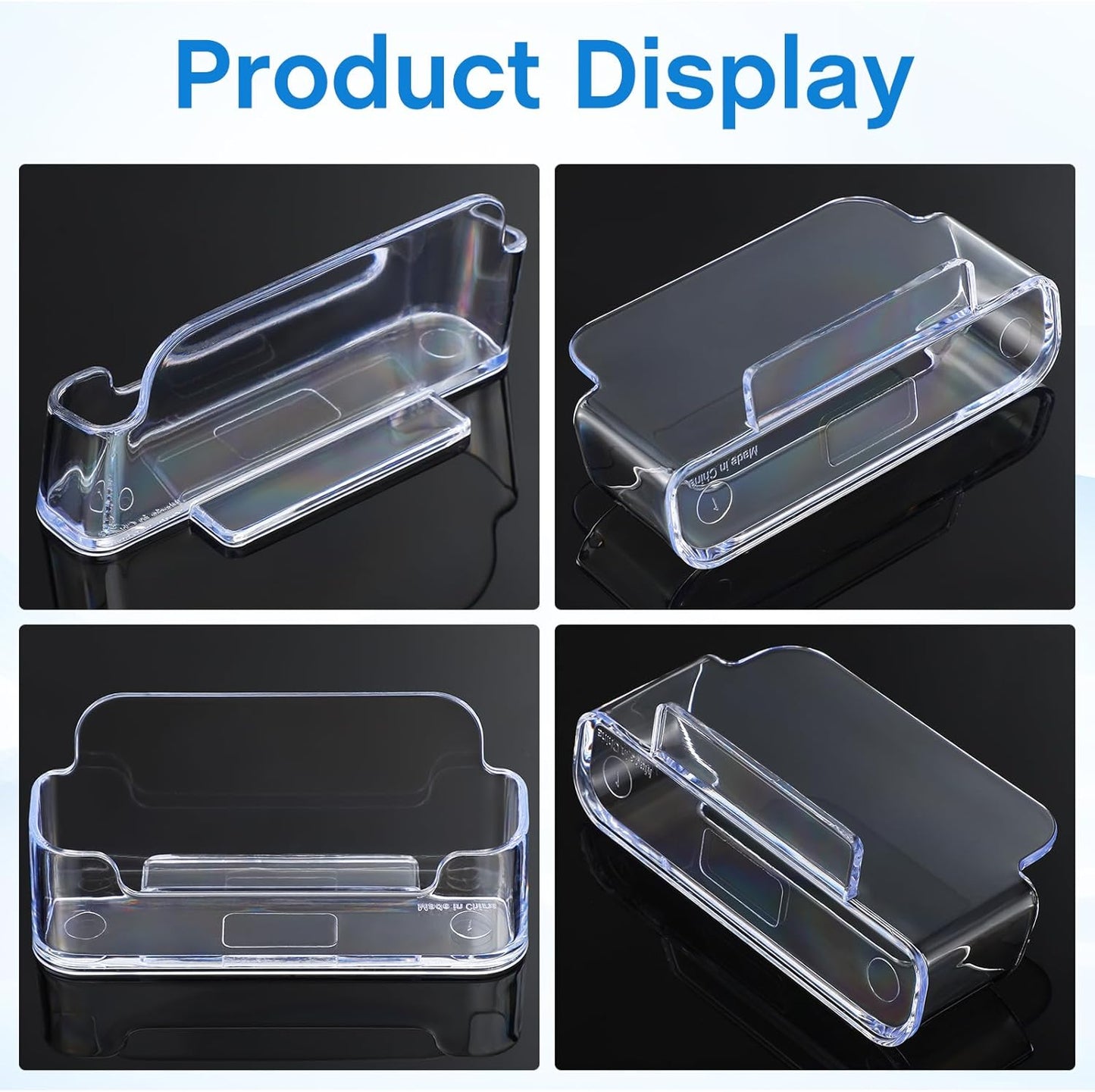 Leinuosen 50 Pack Business Card Holder for Desk Acrylic Business Card Holder Display Clear Label Stand Label Table Desktop Organizer for Home and Office