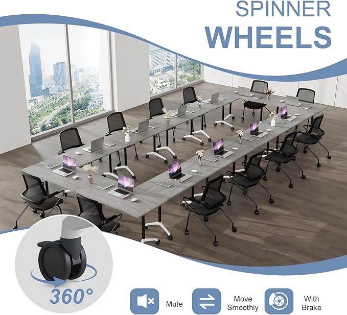 Folding Conference Table, Mobile Training Table for Office Conference, Modern Modular Rectangular Work Desk Meeting Seminar Work Tables with Caster Wheels, Large Breakroom Tables (10Pack L47.2in)