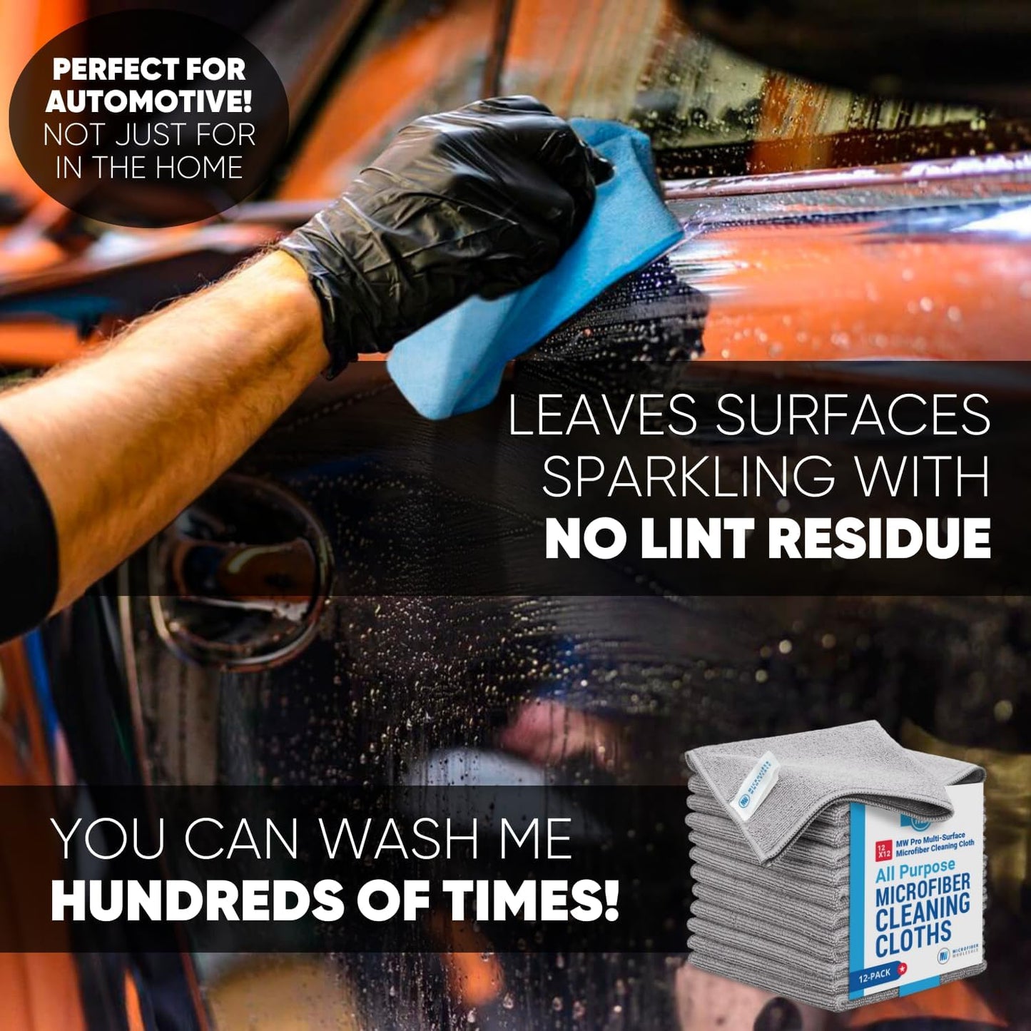 12" x 12" Pro Multi-Surface Microfiber Cleaning Cloths | Purple - 12 Pack | Premium Microfiber Towels for Cleaning Glass, Kitchens, Bathrooms, Automotive, Supplies & Products