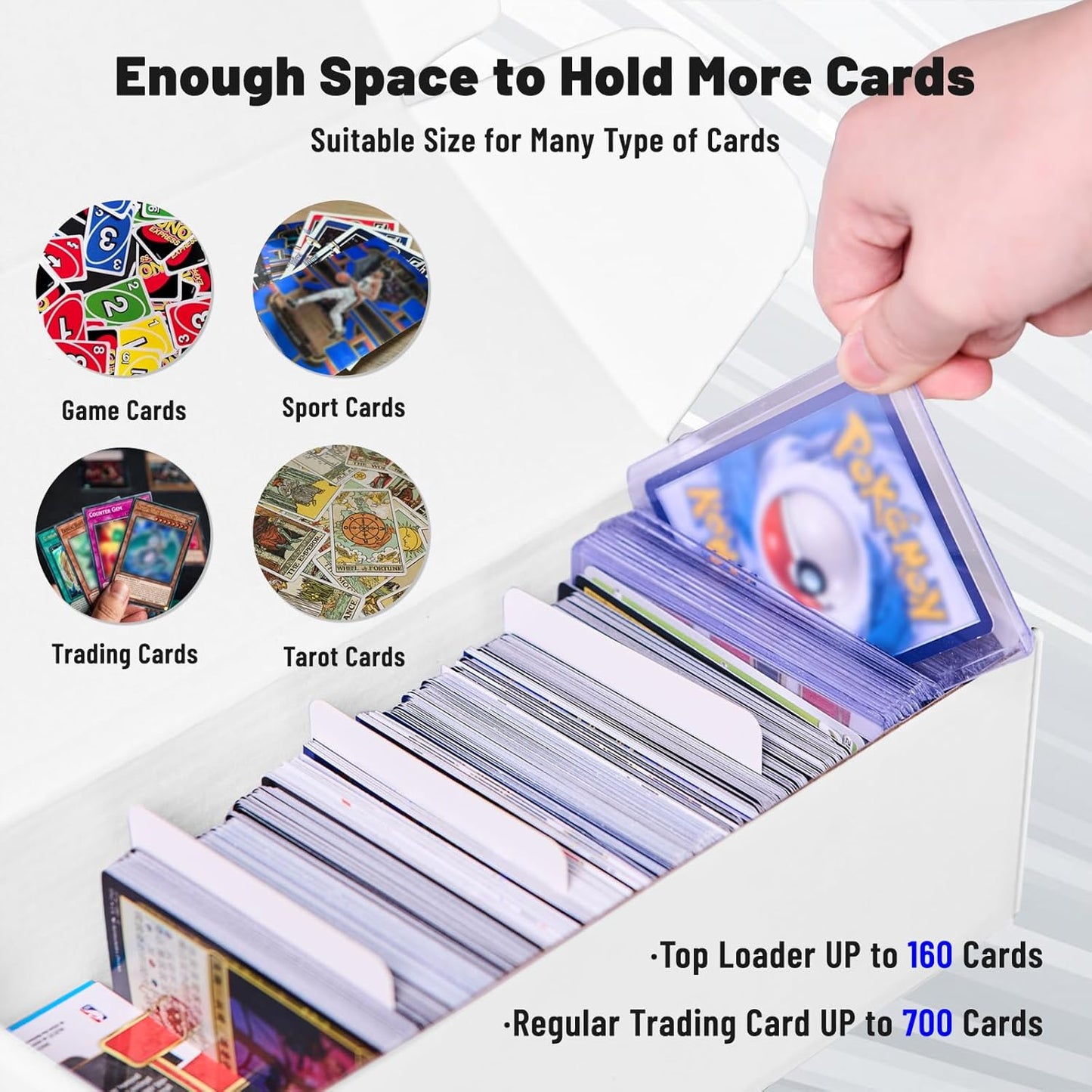 NUMINA 4 Pack 600 Card Storage Box Organizer for Trading Card Collection, Heavy Duty Sports Cardboard Box, Trading Gaming Cards Collection Box with Adjustable Dividers