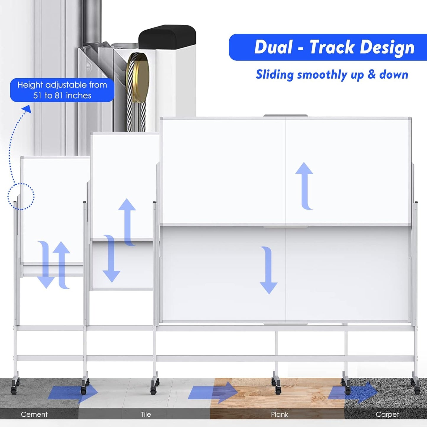 Dry Erase Whiteboard Height Adjustable, 72x60 inches Large Standing Easel White Board on Wheels, Mobile Magnetic Rolling White Board for Office Home Classroom, School Supplies for Teaching