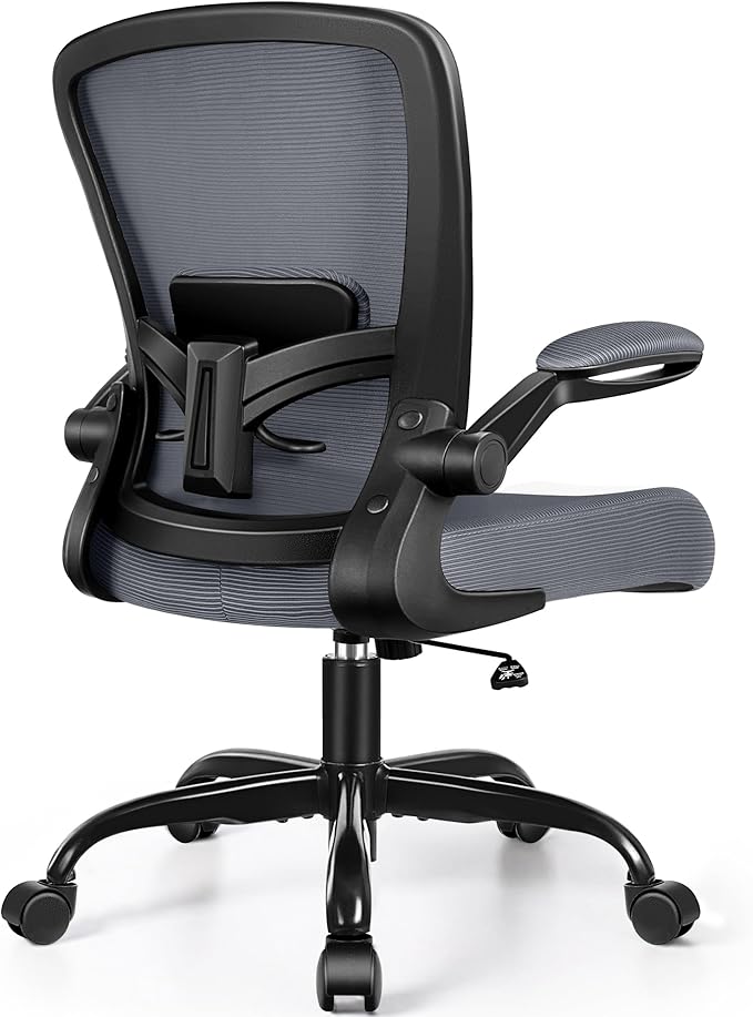 FelixKing Office Chair, Ergonomic Desk Chair Breathable Mesh Chairs with Adjustable High Back Lumbar Support Flip-up Armrests, Executive Swivel Comfy Task Computer Chairs for Home Office Dark Gray