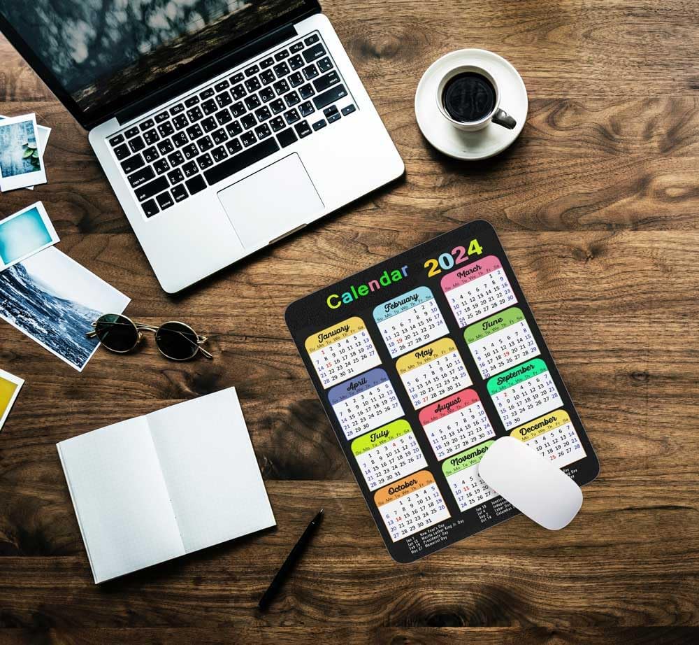 Calendar Mouse Pad, Gaming Mouse Mat with Custom Design, Non-Slip Rubber Base MousePads for Office Home Laptop Travel, 9.5"x7.9"x0.12" Inch (2024 Color Calendar Vertical)