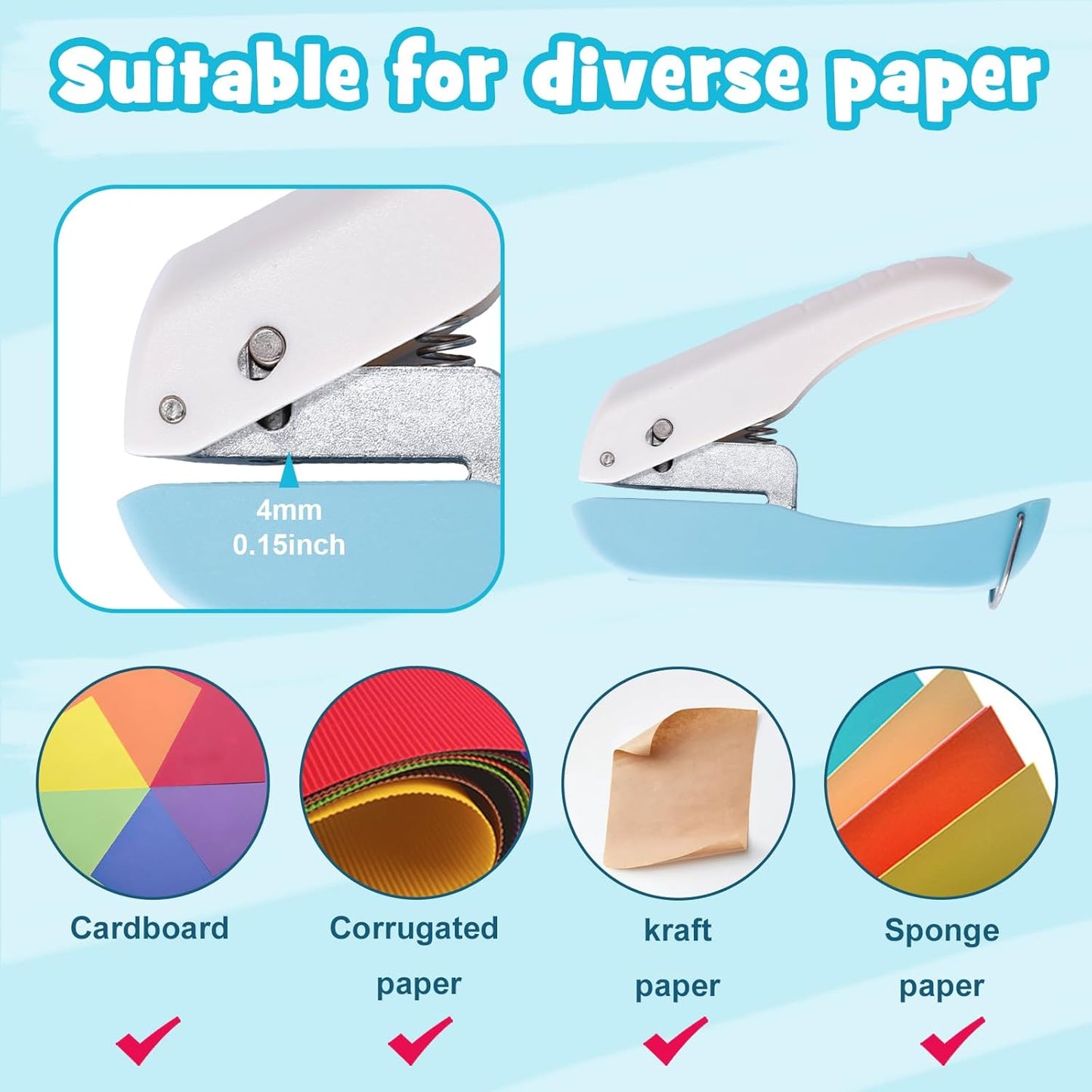 UCEC Handheld Hole Paper Punch, 1/4 Single Hole Punch One-Hole Punch, Small Hole Puncher for DIY Scrapbook Craft Paper Tags Clothing Ticket Tool (2 Pack)