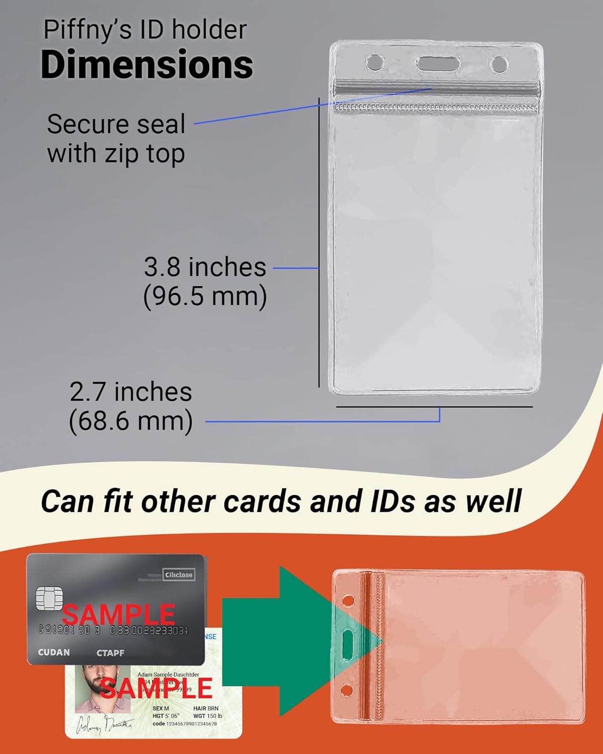 Clear ID Holder for Lanyard - ID Card Holder Waterproof (Inches, 2.25 x 3.5 Vertical 12 Pack)