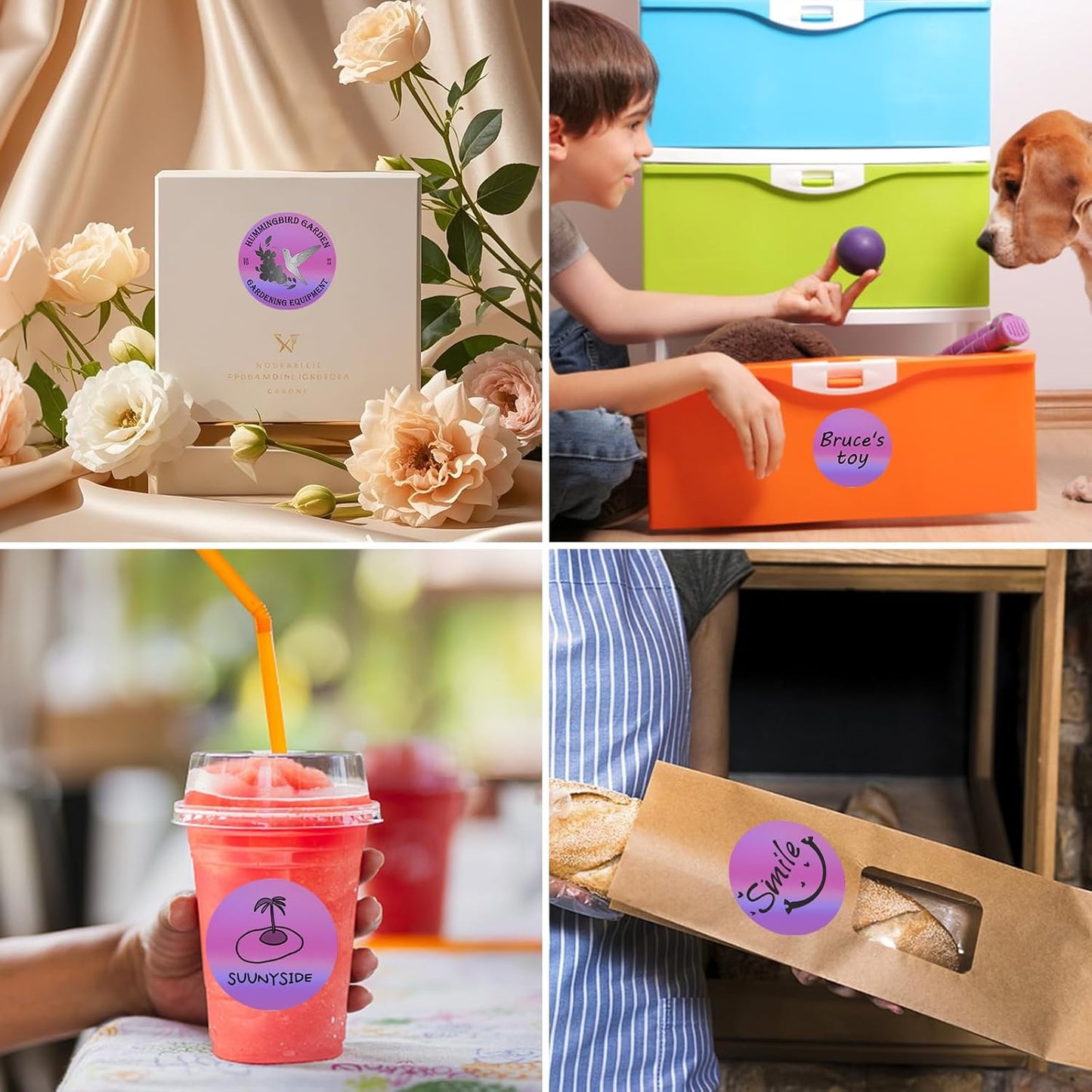 MFLABEL 2" Round Holographic Thermal Labels - 400pcs Purple Waterproof Sticker Roll for Small Business Logo, Compatible with MUNBYN/Rollo/Phomemo (Not for Dymo/Brother)