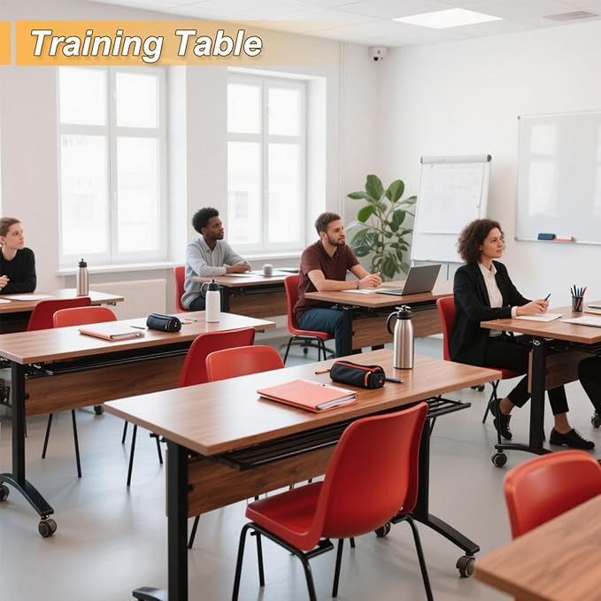 Conference Room Table with Silent Wheels, Mobile Folding Conference Table for 16 Person,Flip Top Office Training Tables with Walnuts Wood Tabletop, for School,Business Meeting Rooms (8Pack 63in)