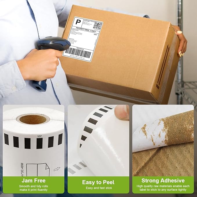 Compatible Continuous Labels Replacement for DK-2205 (2.4 in x 100 ft), Use with Brother QL Label Printers (12 Rolls + 1 Frame, 30.48m Length Labels/Roll)