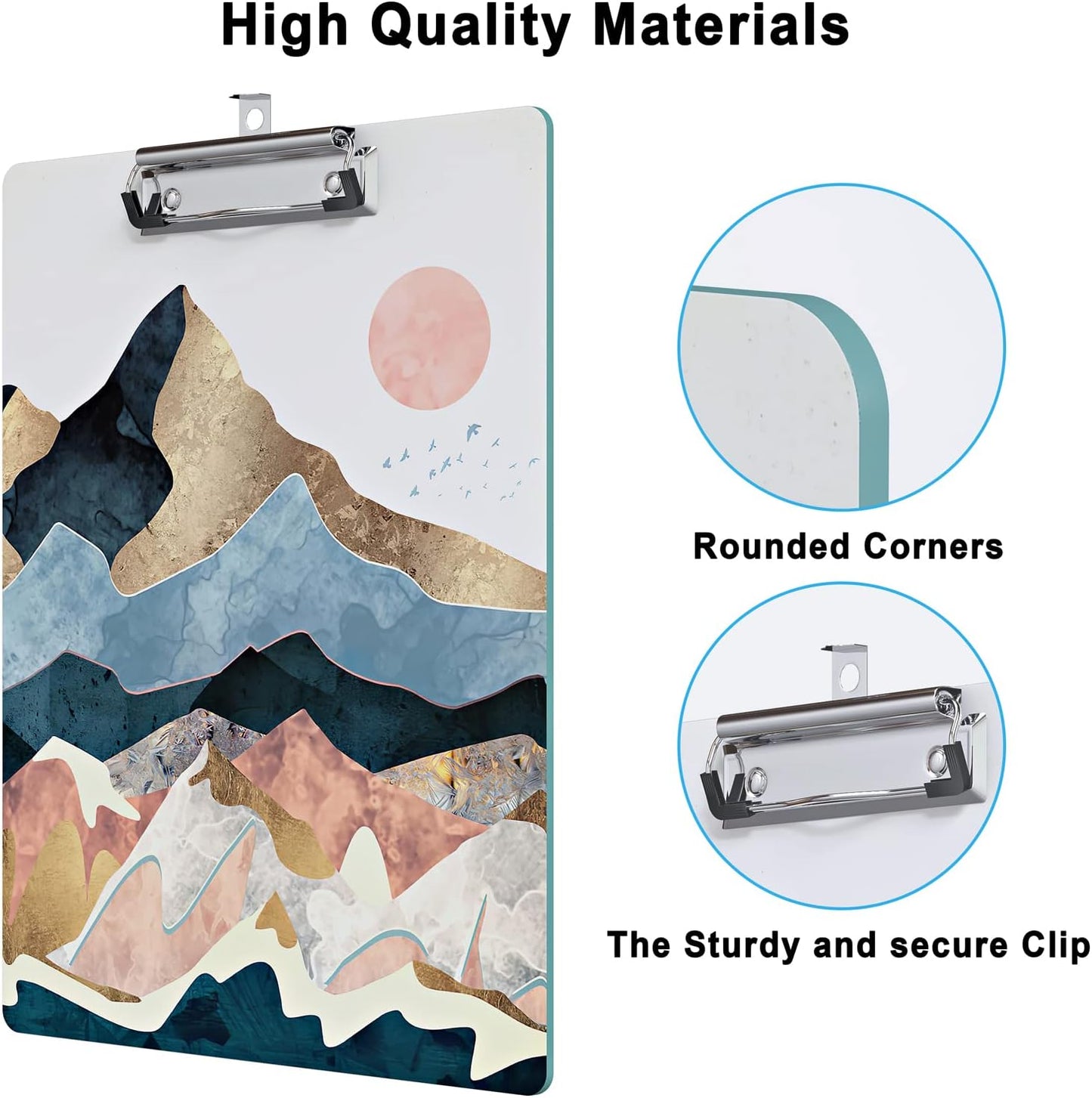 Cute Clipboard Wood Design Decorative A4 Letter Size Clip Boards for Classroom Office, Standard Size 9" x 12.5" with Low Profile Metal Clip - Abstract Scenery