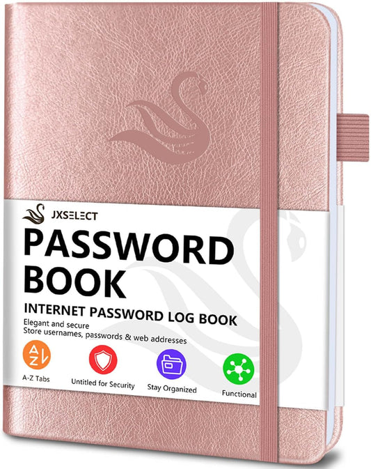 Elegant Password Book with Alphabetical Tabs - Hardcover Password Book for Internet Website Address Login - 7" x 10" Password Keeper and Organizer w/Notes Section & Back Pocket (Rose Gold)