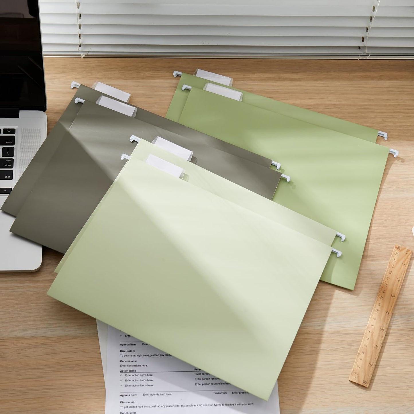 Y YOMA 6 Pack Gradient Hanging File Folders Letter Size Decorative Hanging Folder Pretty File Folder Organizer for Filing Cabinet Office Home with 1/5-Cut Adjustable Tabs, Leaf Green