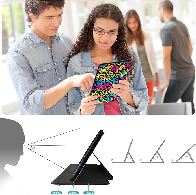 for All-New Amazon Kindle Fire HD 10 Tablet Case (13th Generation, 2023 Release) 10.1", 360 Degree Rotating Stand Cover with Auto Wake Sleep Case for Fire Tablet 10 2023,Colorful Leopard Print