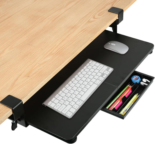 Desktop Keyboard Tray, Pull-Out Under The Table, 26.77 "X 11.81" Large-Sized Keyboard Tray, C-Shaped Lip Holder, Easy to Install, Suitable for Home Learning and Office Use(Black)