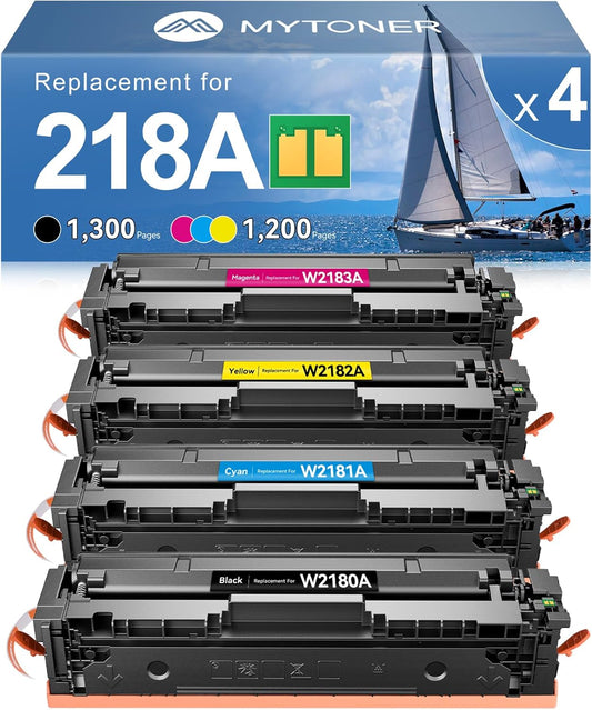 MYTONER 218A Toner Cartridges 4 Pack 3301fdw (with Chip) Replacement for HP 218A W2180A 218X W2180X for Color Laserjet MFP 3301fdw 3301cdw Pro 3201dw 3301sdw Printer Ink Black Cyan Magenta Yellow
