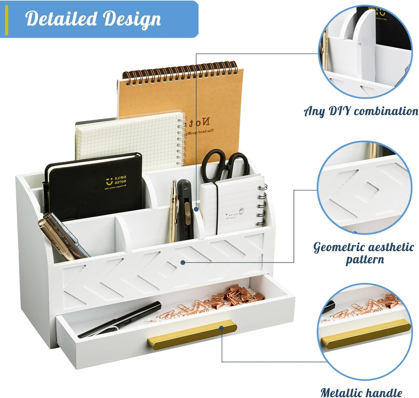 Wooden Desk Organizer Mail Organizer Countertop, Desktop Organizer Mail Sorter Mail Holder Bill Organizer for Desk, Desk Organizers and Accessories for Women (White)