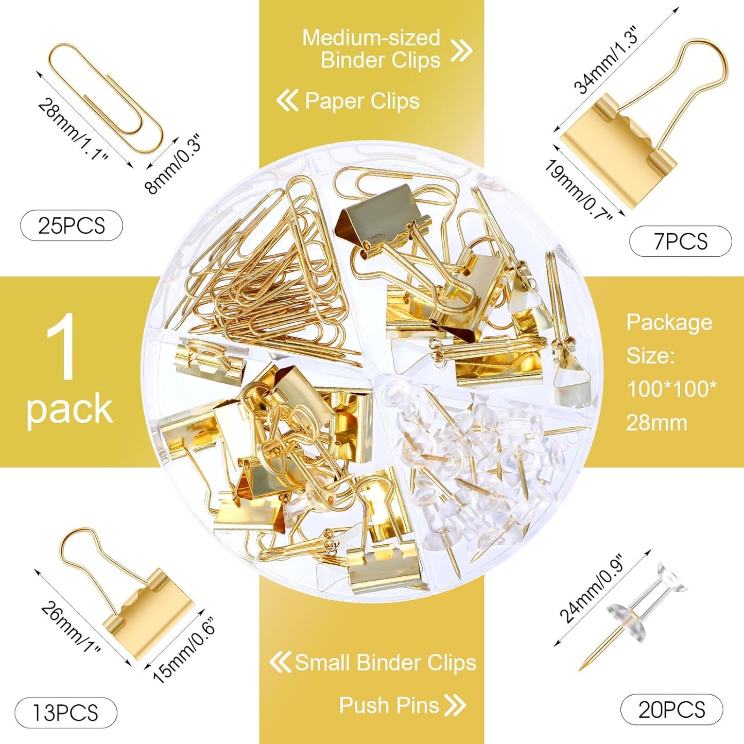 1560 Pcs Paper Clips and Binder Clips Assorted Sizes, Large Medium Small Binder Clip Paperclips Thumb Tacks, College Supplies Home Office Supplies Document Organizing(Gold)