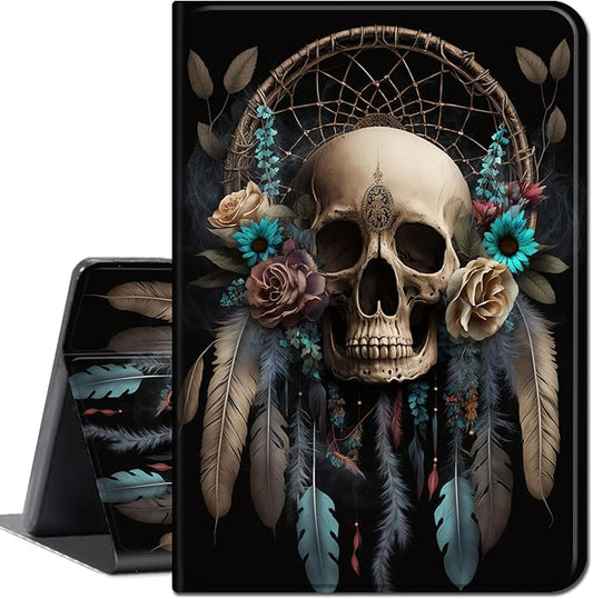 for All-New Kindle Fire 7 Tablet Case (12th Gen, 2022 Release),Slim Lightweight Smart Shell Stand Cover with Auto Wake/Sleep for Amazon Fire 7 Kids Tablet,Dream Catcher Skull