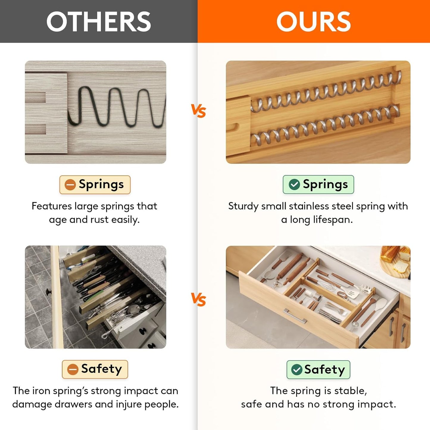 Lifewit 6 Pack Drawer Dividers Bamboo 2.4" High, 12-17" Adjustable Drawer Organizers for Clothes, Wooden Dresser Separators in Bedroom/Bathroom/Kitchen/Fridge/Office Organization and Storage