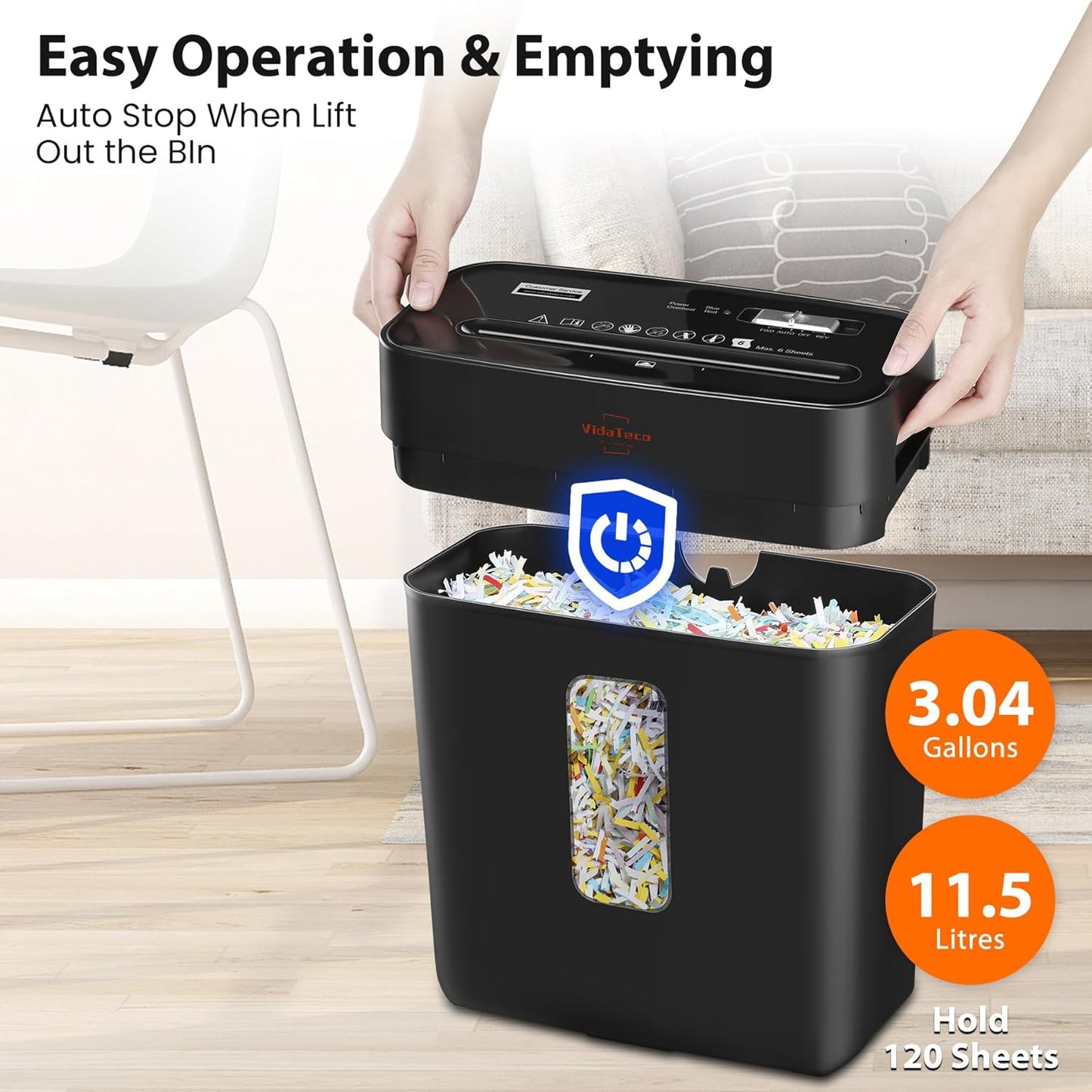 Paper Shredder for Home Use,VidaTeco 6-Sheet Cross-Cut Shredder,Also Shred Card/Clip/Staple,P-4 Higher Security,Small Document Shredder for Office,Paper Shredder Heavy Duty with Jam Proof,3.04-Gal Bin