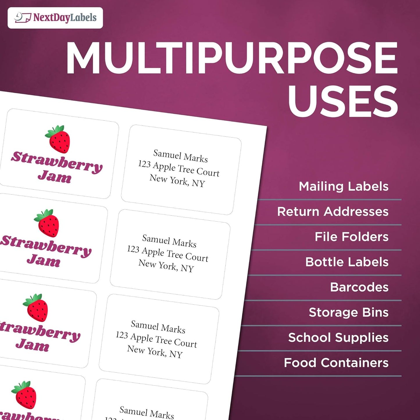 NextDayLabels – 3-3/8" x 2-1/3" Rectangular Sticker Labels for Printer - White Laser/Inkjet Printer Labels Return Address Labels Shipping Label Stickers (50 Sheets, 8 Per Sheet, 400 Labels)