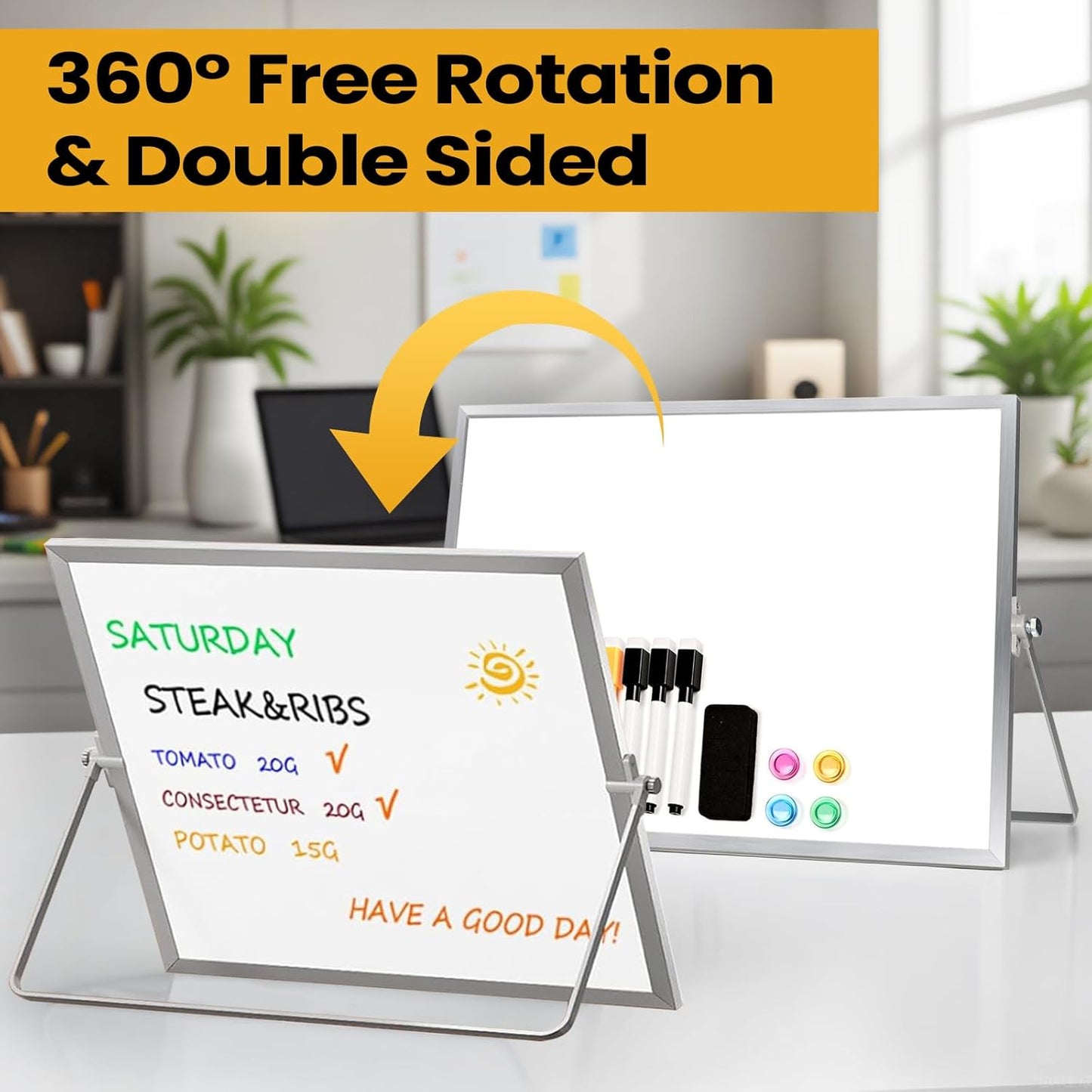 Lumsapx Desktop Whiteboard with Stand, 16" x 12" Double-Sided Dry Erase Board with Stand, Portable Stand White Board for Office, Home, School