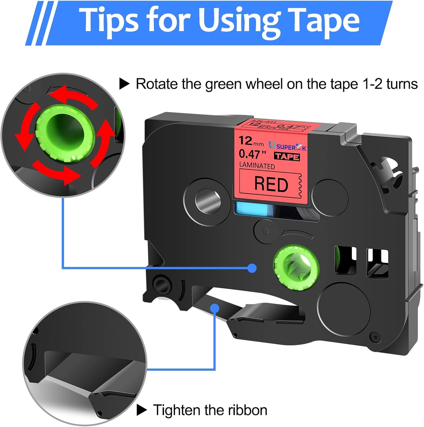 6PK Compatible for Brother P-Touch Label Maker Tape TZe-431 TZe TZ Label Tape TZ-431 TZe431 TZ431 12mm 0.47'' Laminated Black on Red Tape for PT-D210 D220 H110 D400