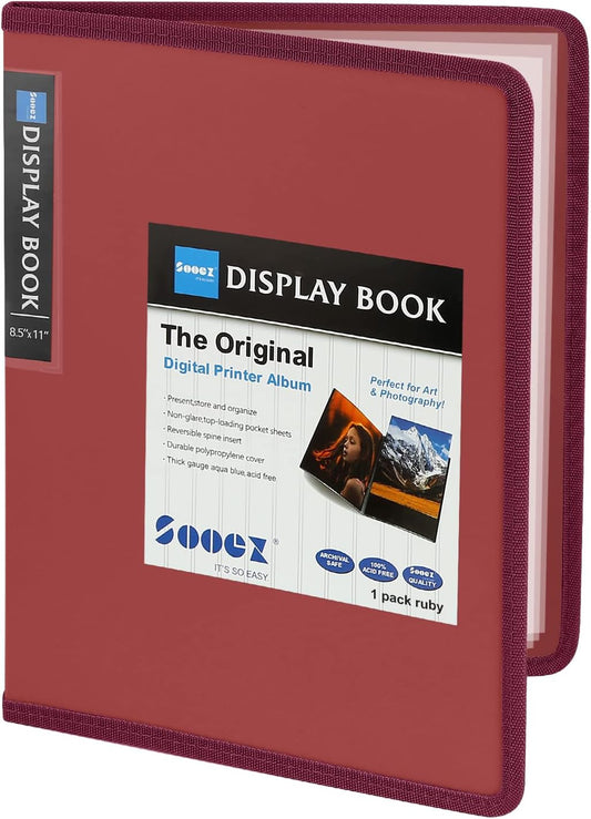 Sooez 30-Pocket Binder with Plastic Sleeves 8.5x11" (Ruby), Heavy Duty Art Portfolio Folder with Clear Sheet Protectors, Display 60 Pages, Presentation Book for Artwork, Document Organizer Binder