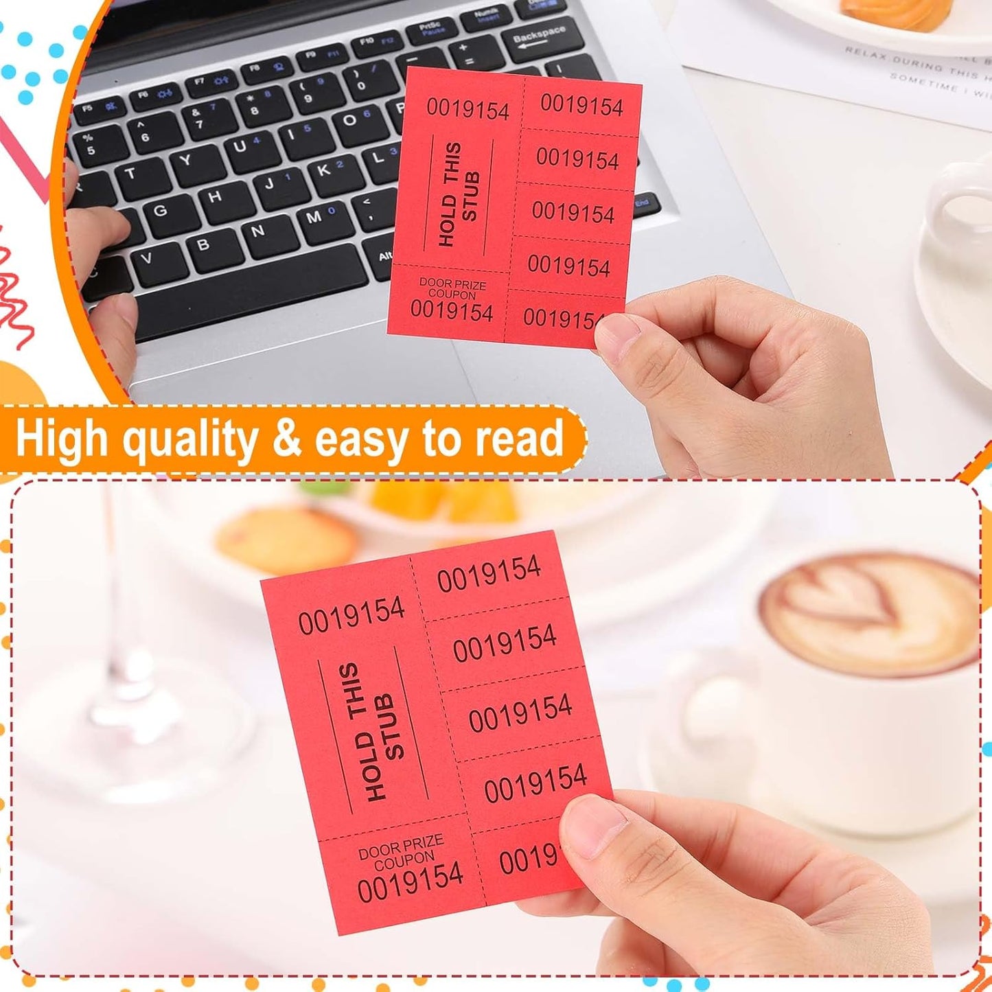 Kosiz 504 Sheets 5 Bid Raffle Ticket with Different Numbers Per Sheet Chinese Auction Tickets for Events Church Basket Auction Silent (Red)