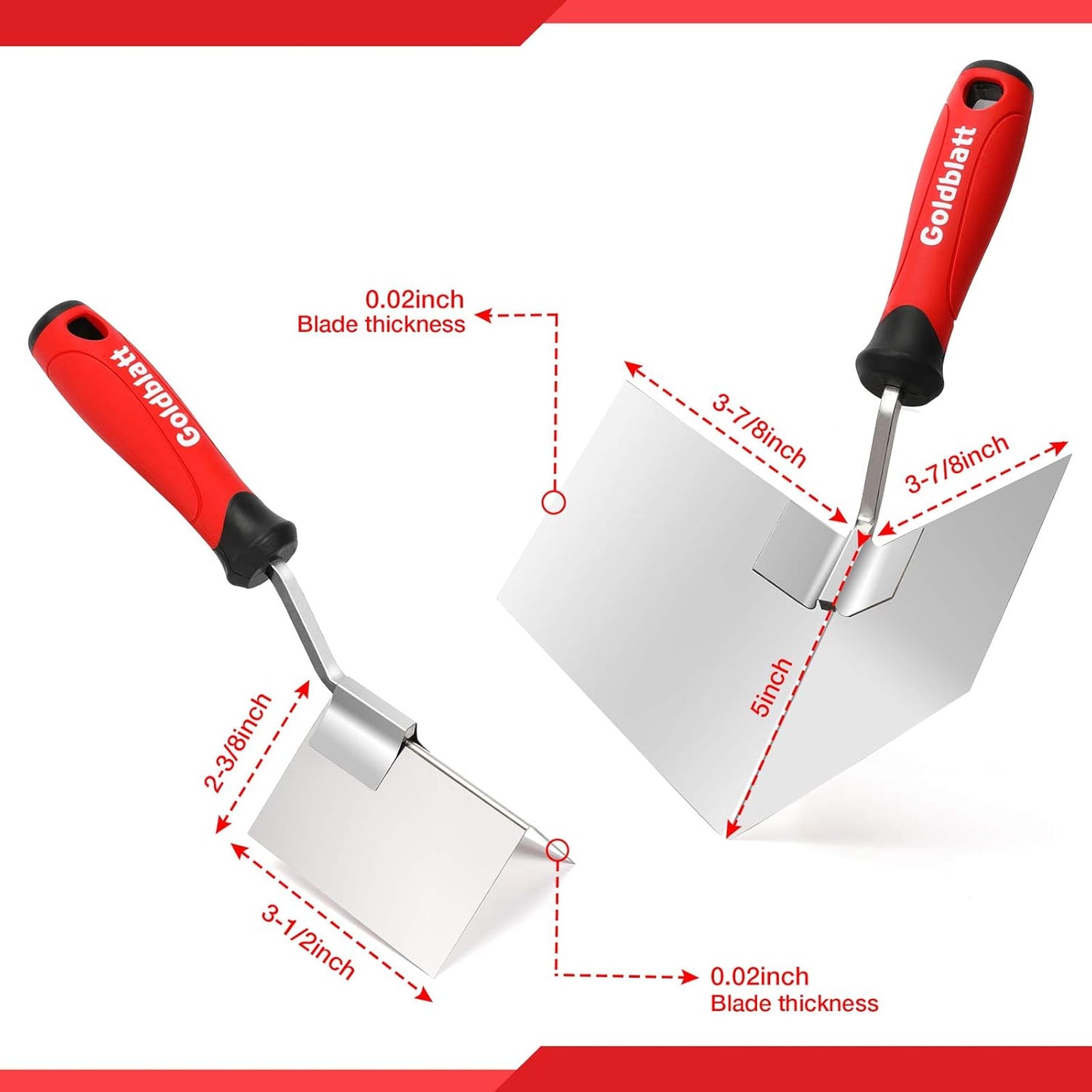 Goldblatt 2 Piece Drywall Corner Tool Set, 5'' Outside Corner Knife & 3-1/2'' Inside Corner Knife, with Soft Grip Handle - Stainless Steel Sheetrock External Corner Trowel & Internal Corner Trowel