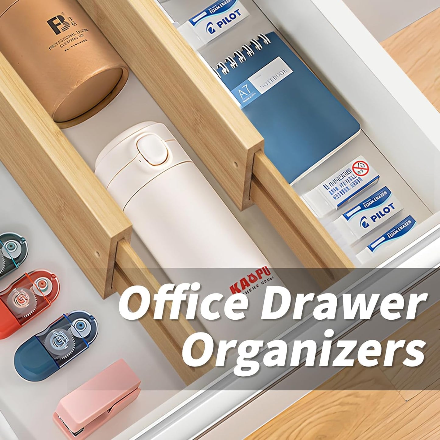 6 pcs Large Bamboo Drawer Dividers, Expandable 17"-22" Wooden Organizers for Kitchen, Office, Dresser, Bedroom, Clothes