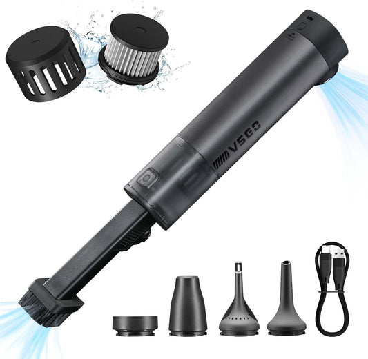 VSGO Cordless Car Vacuum, Compressed Electric Air Duster 17000Pa Suction, 5-in-1 Portable Mini Small Handheld Vacuum, UP to 90 Mins Runtime for Car, Desk, Computer, Keyboard, Home Cleaning (Grey)