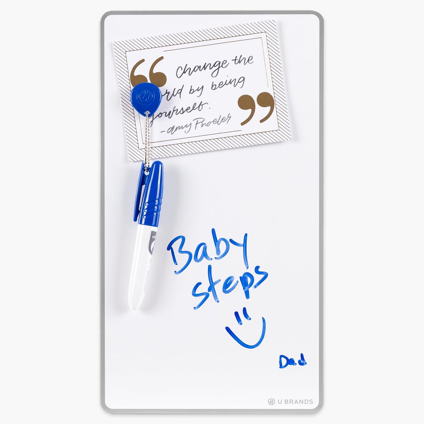 U Brands Magnetic Dry Erase Board White Board Value Pack, 6" x 11", Frameless, Includes 3 Magnetic Markers