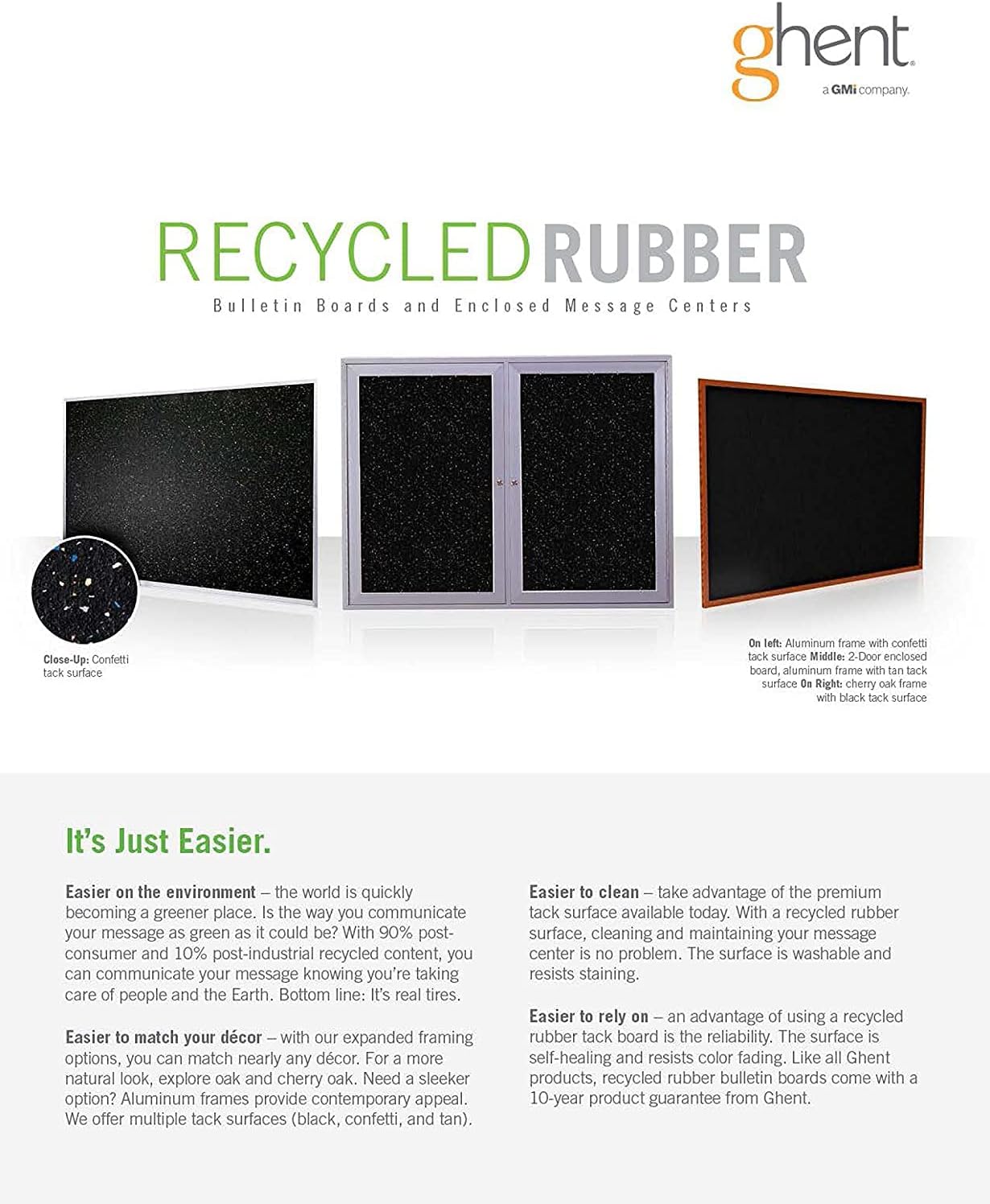 Ghent 36"x36" 1-Door indoor Enclosed Recycled Rubber Bulletin Board, Shatter Resistant, with Lock, Satin Aluminum Frame,Black (PA13636TR-BK) ,Made in the USA