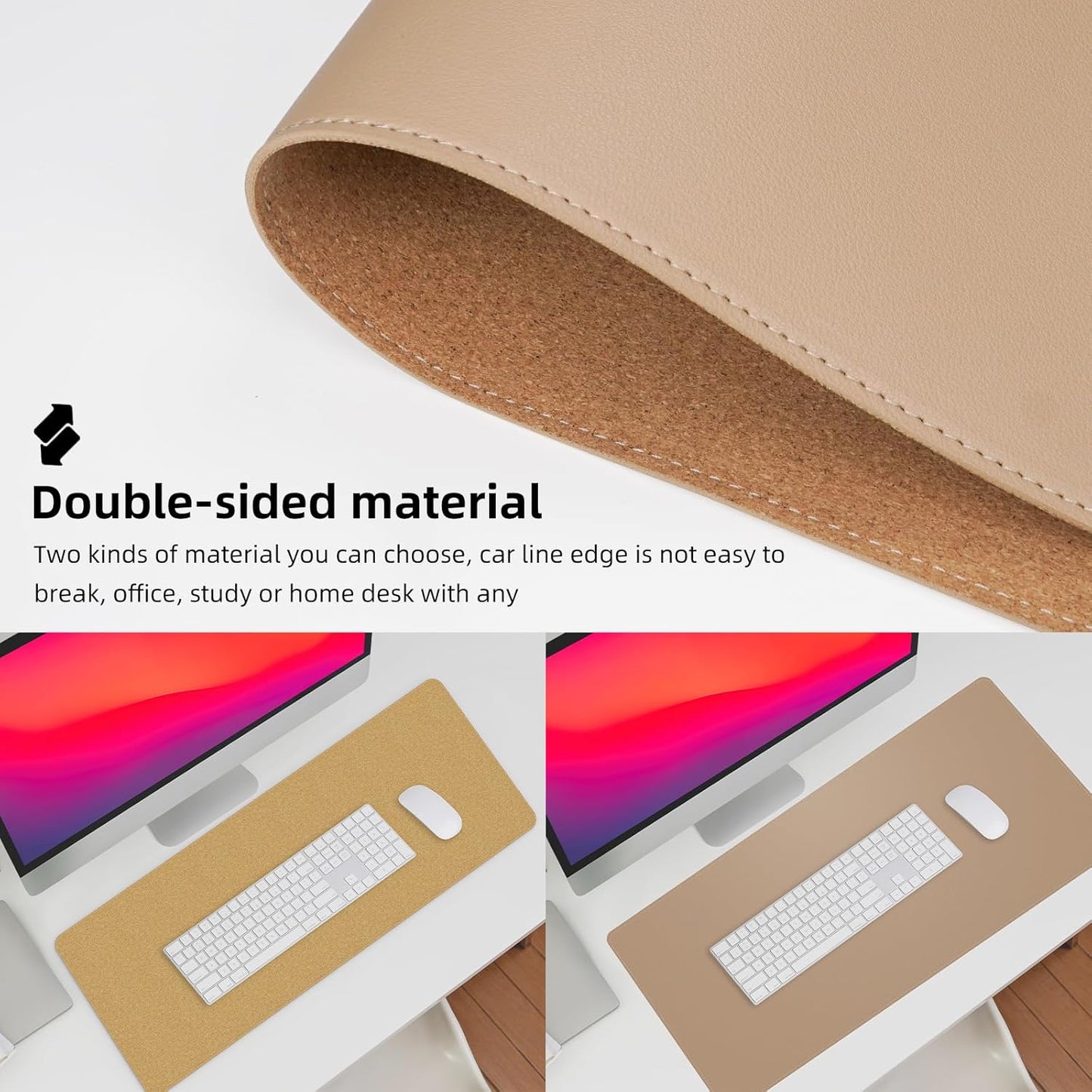 Leather Desk pad Protector, Large Desk mat with Natural Cork & PU Leather,Mouse pad,Non-Slip Office Desk Mat,Waterproof Desk Writing Pad for Office and Home (47in*23in,Dark Apricot)