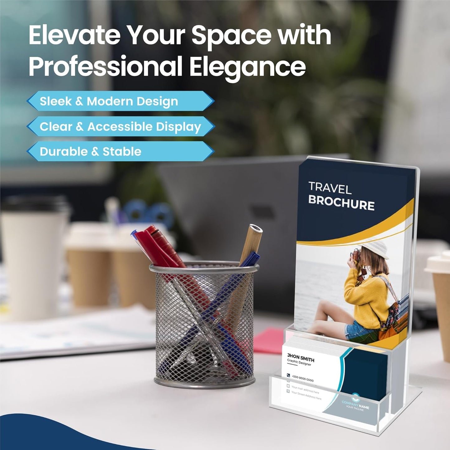 6 Pack Acrylic Brochure Holder 4‘’, Clear brochure and Business Card Holder, Plastic Flyer Display Stand for Magazine, Pamphlet, Booklets, Menu, Journals, Business Card