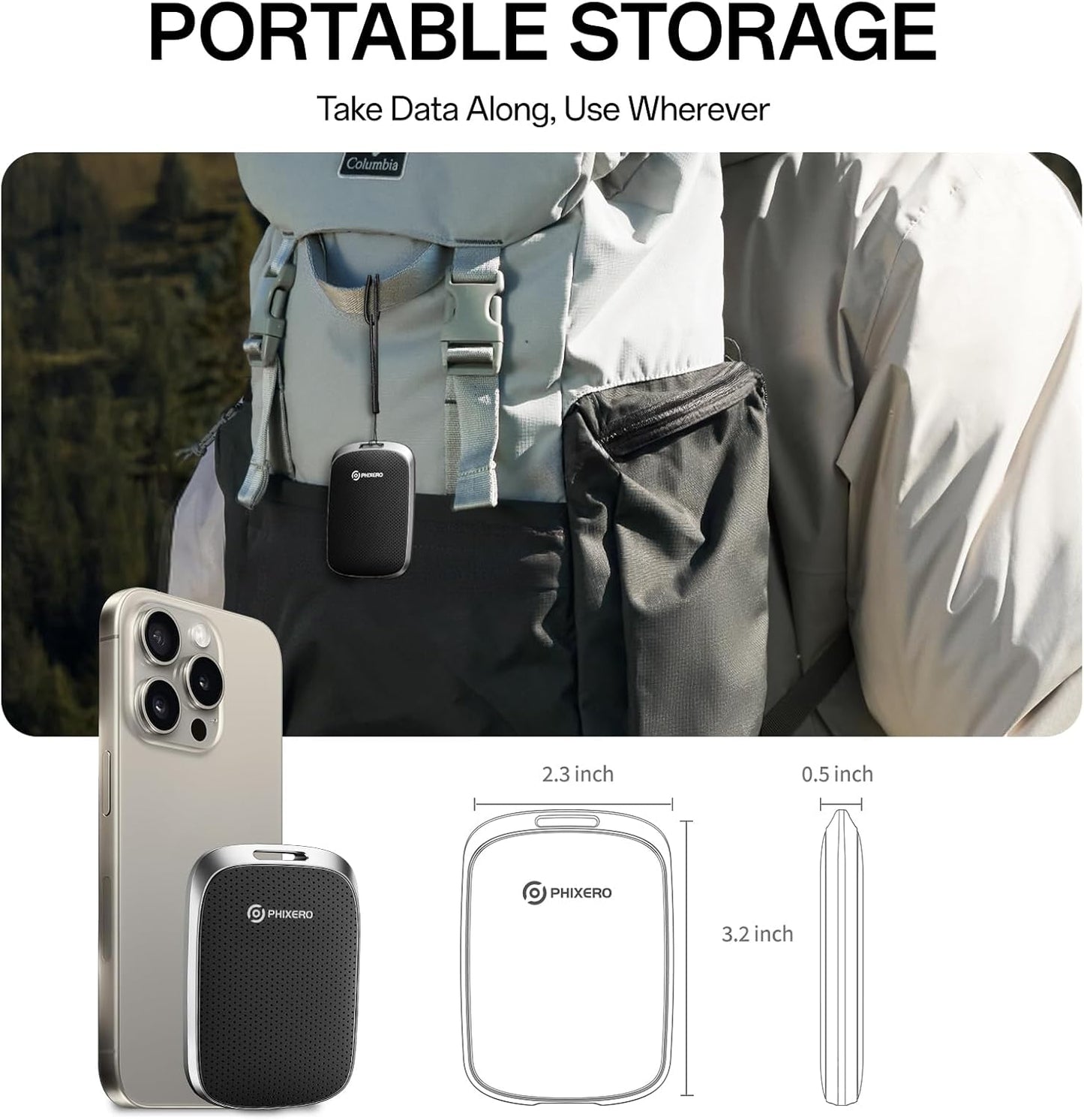 PHIXERO P5PLUS Portable SSD 1TB Up to 550MB/s, USB 3.2 Gen 2 External Solid State Drive，USB C to C&A for Smartphone，Tablet，PC，Labtop (Black)