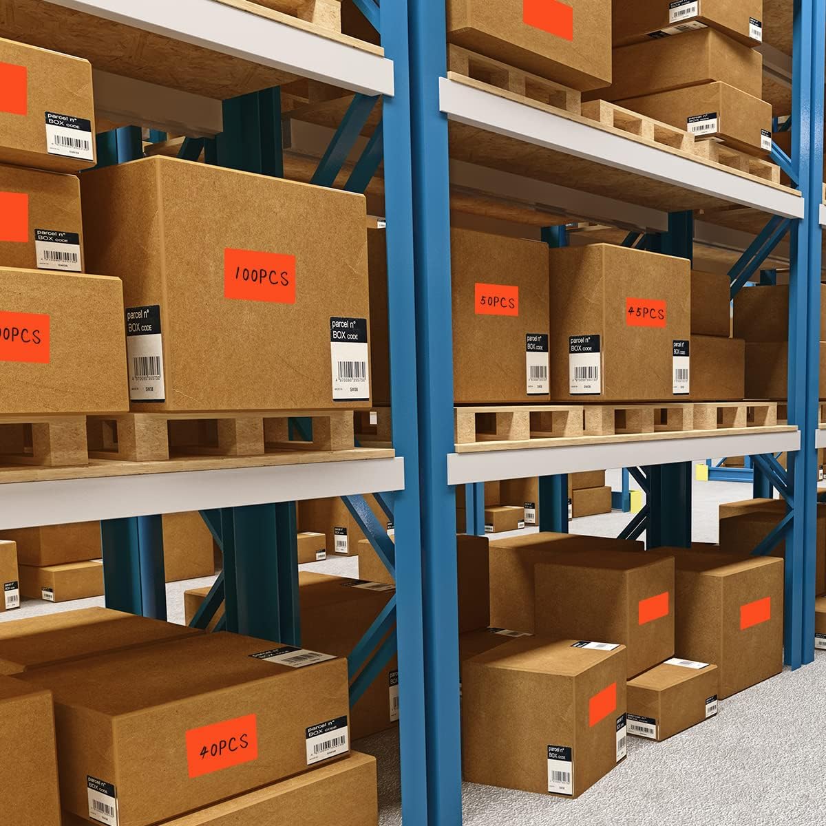 PARLAIM 5" x 3" Rectangle Color Coding Labels,500 per Inventory Labels Color Code Stickers Dispenser Box,Fluorescent Red Sticker Labels for Inventory,Family School Storage Bins Label