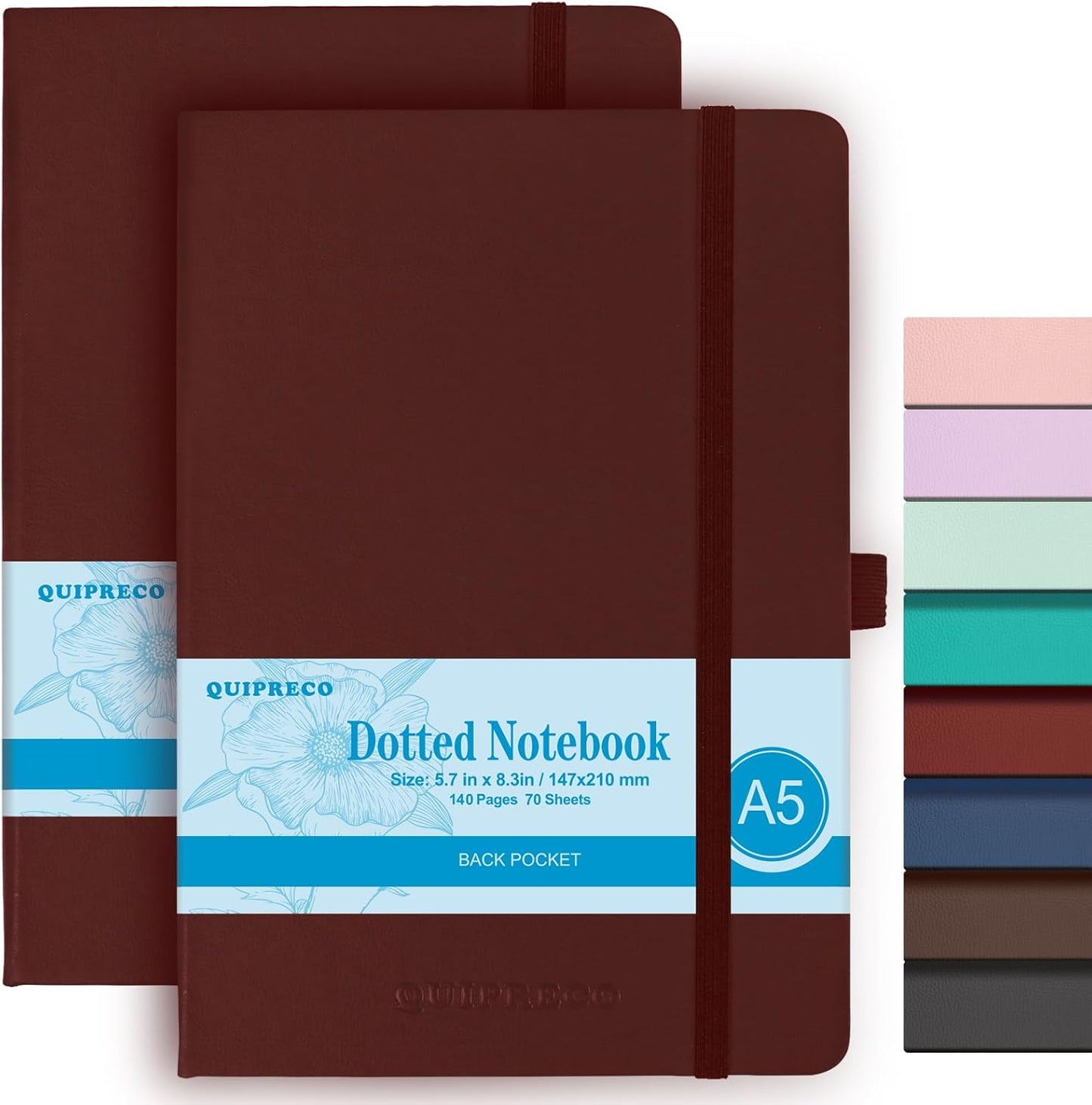 2Pack Bullet Dotted Hardcover Journal Notebook, A5 140 Pages 120Gsm Thick Paper for School,Note Taking,Work,Diary，5.7"*8.3",Burgundy