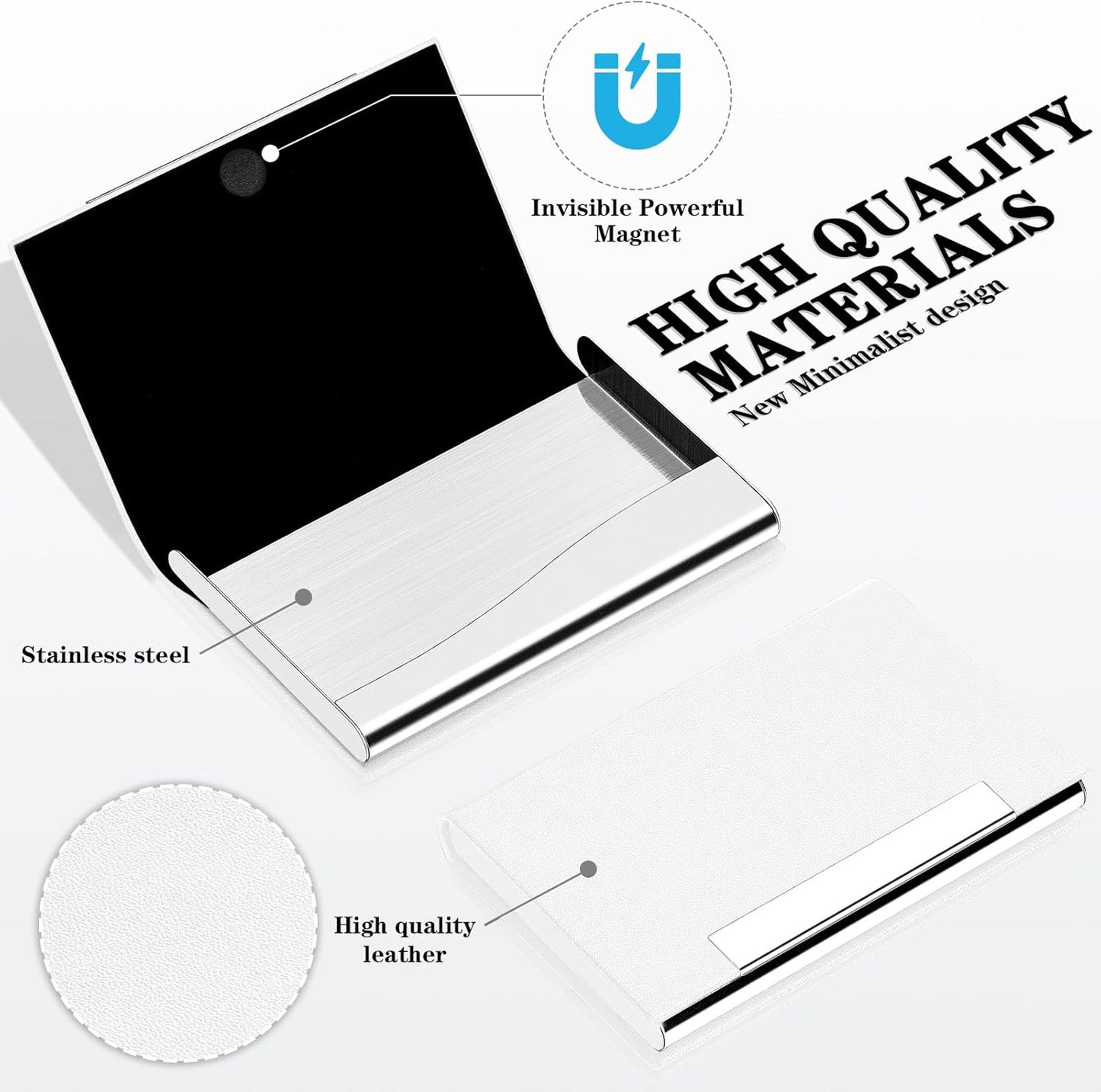 Padike Business Card Holder, Business Card Case Professional PU Leather & Stainless Steel Multi Card Case,Business Card Holder Wallet Credit Card ID Case/Holder for Men & Women. (T-White)