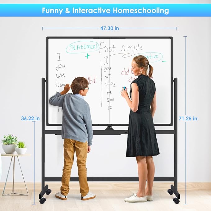 maxtek Rolling Whiteboard, 48x36 Large Magnetic White Board with Stands, Big Double-Sided White Board Dry Erase on Wheels for Homeschool, Home Office, Office, School (Black, 48 x 36)
